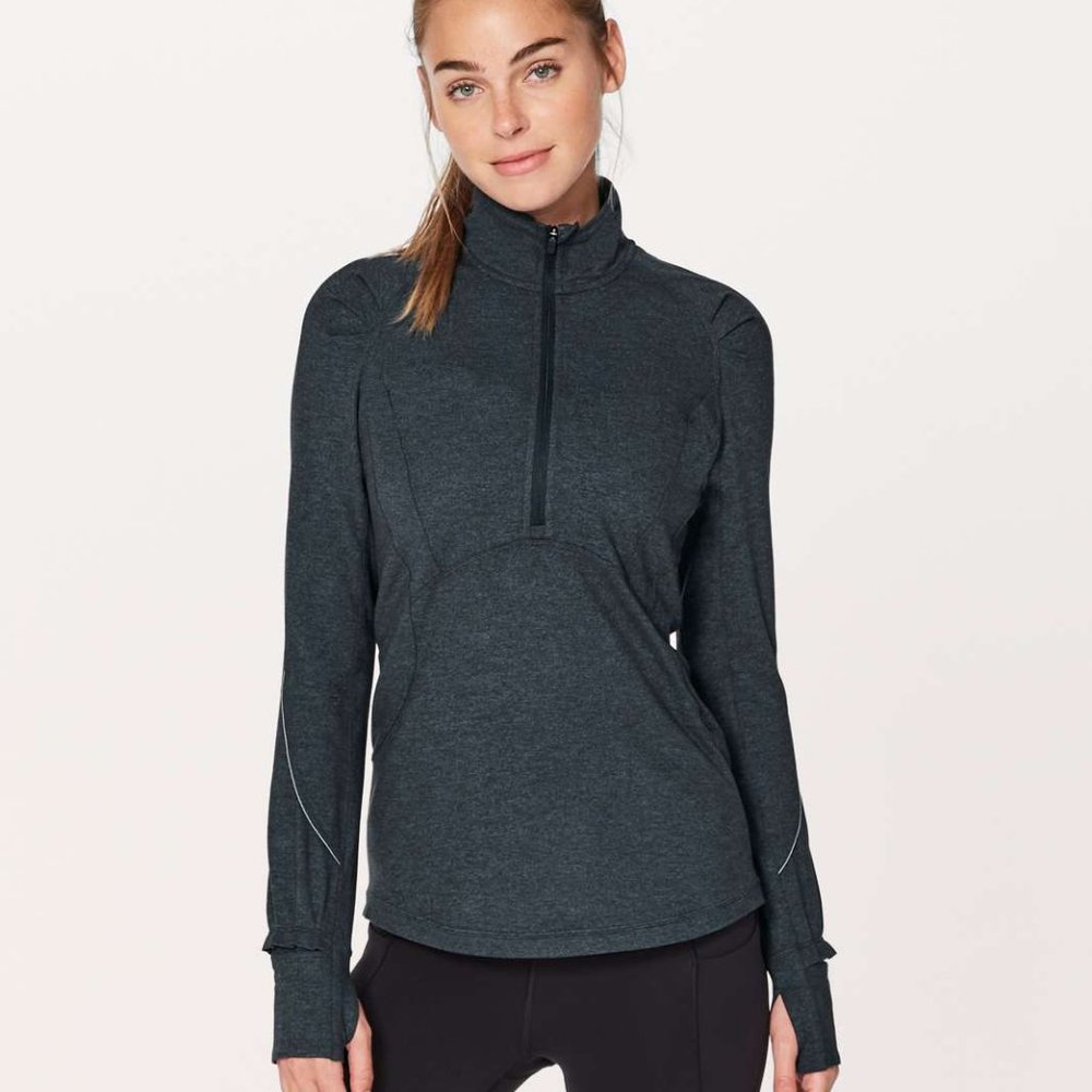 Lululemon Extra Mile 1/2 Zip Heathered Nocturnal Teal / Black Size 8